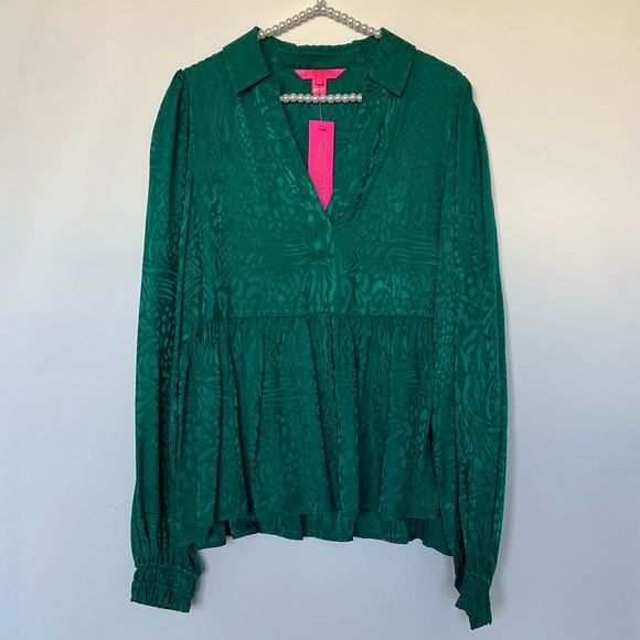 LILLY PULITZER JAYLENE JACQUARD EVERGREEN PARTY ANIMAL TOP ~ NWT - Picture 4 of 16